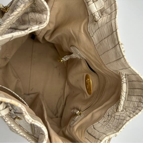 Brahmin Dee Dee Grotto Pearl OffWhite Drawstring Melbourne Croc Embossed Leather - Picture 15 of 16